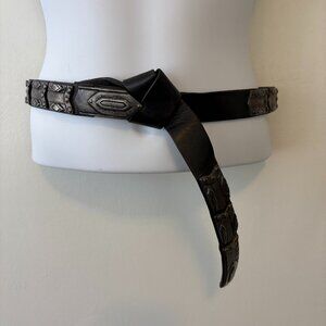 Vintage Black Leather Belt Pewter 30" Made in Spain